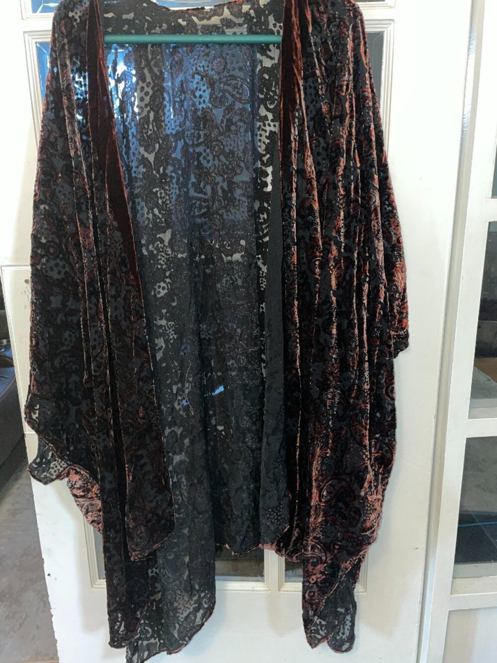 TORRID Burnout Velvet Ruana Kimono Wrap Black Rust Paisley Boho Plus Size 4X